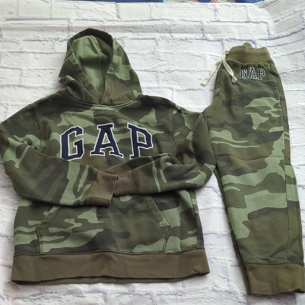 GAP Kids Green Camouflage Hoodie & Joggers Set Size L
